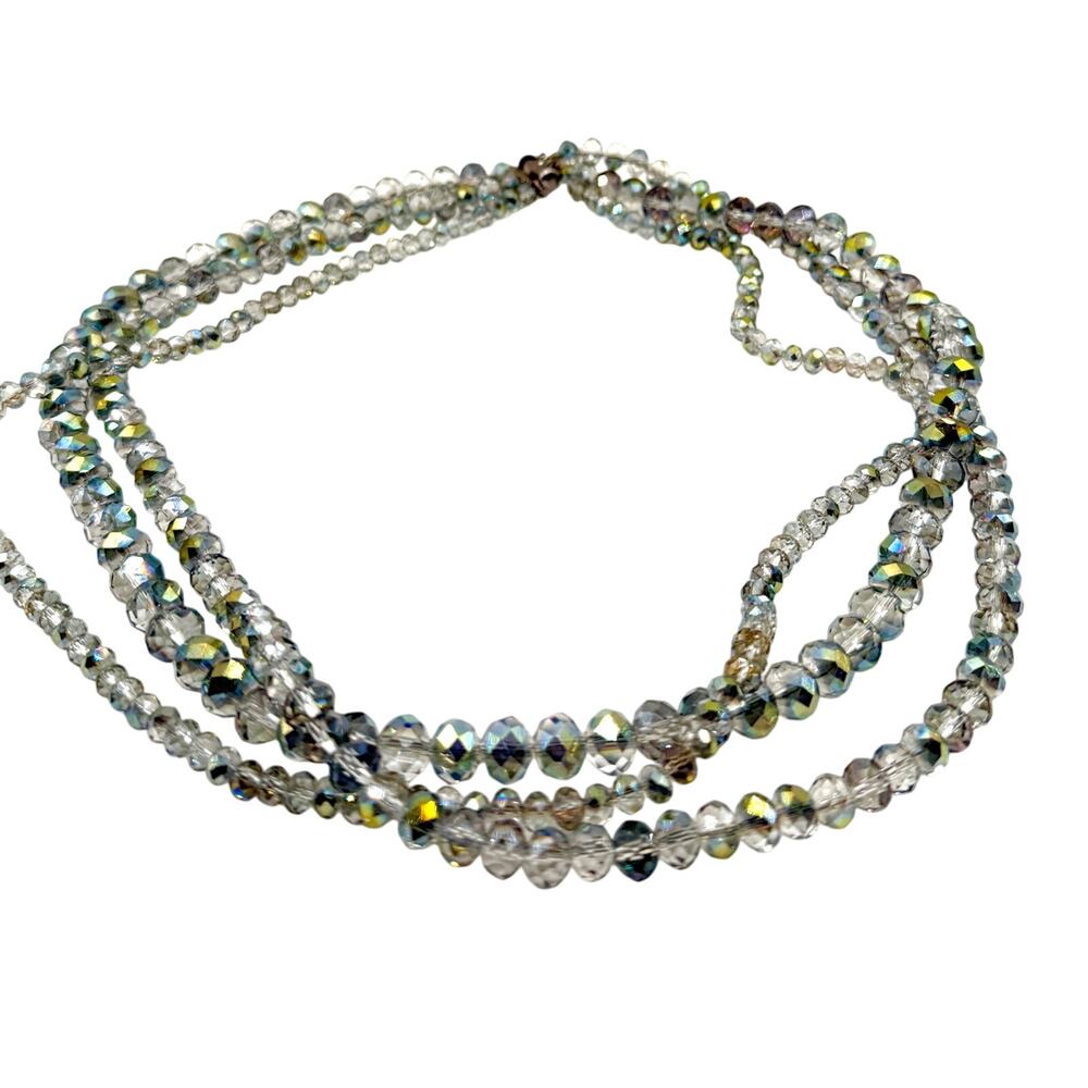 Vintage 90s Donna Dressler Signed Sterling AB Glass Crystal 3 Strand Necklace
